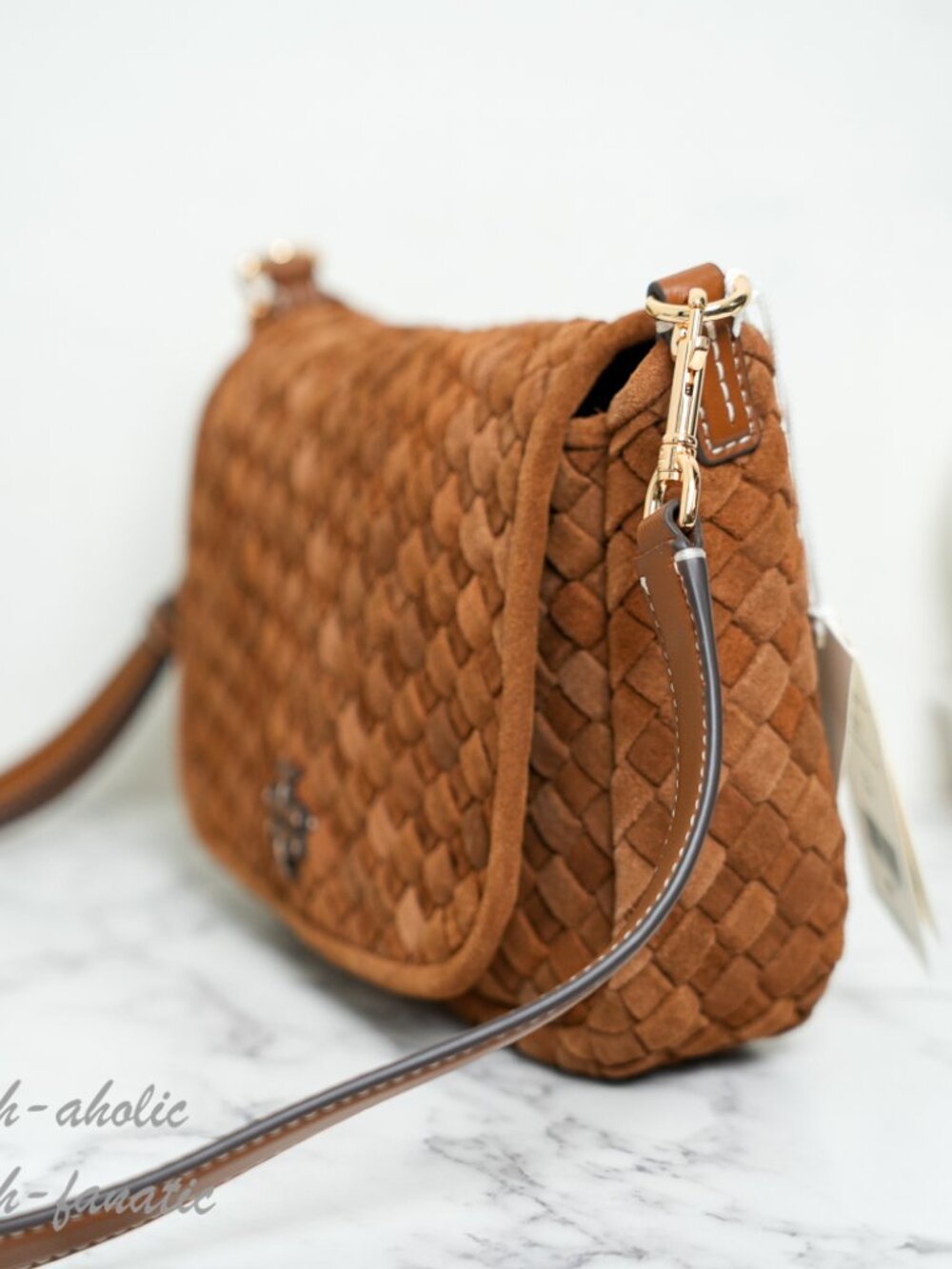 Tory Burch Thea Woven Suede Flap Crossbody in Chicroy Brown NWT - Picture 4 of 11